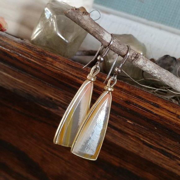 Vintage Jewelry - Agate triangle boho vintage earrings